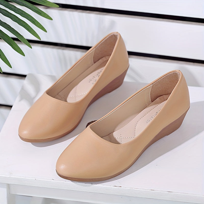 Women's Pointed Toe Wedge Slip On Shoes Soft Sole Faux Leather Walking Shoes