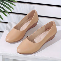 Women's Pointed Toe Wedge Slip On Shoes Soft Sole Faux Leather Walking Shoes