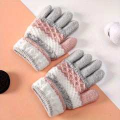 Striped Knitted Kids Skiing Gloves Warm Winter Children Gloves