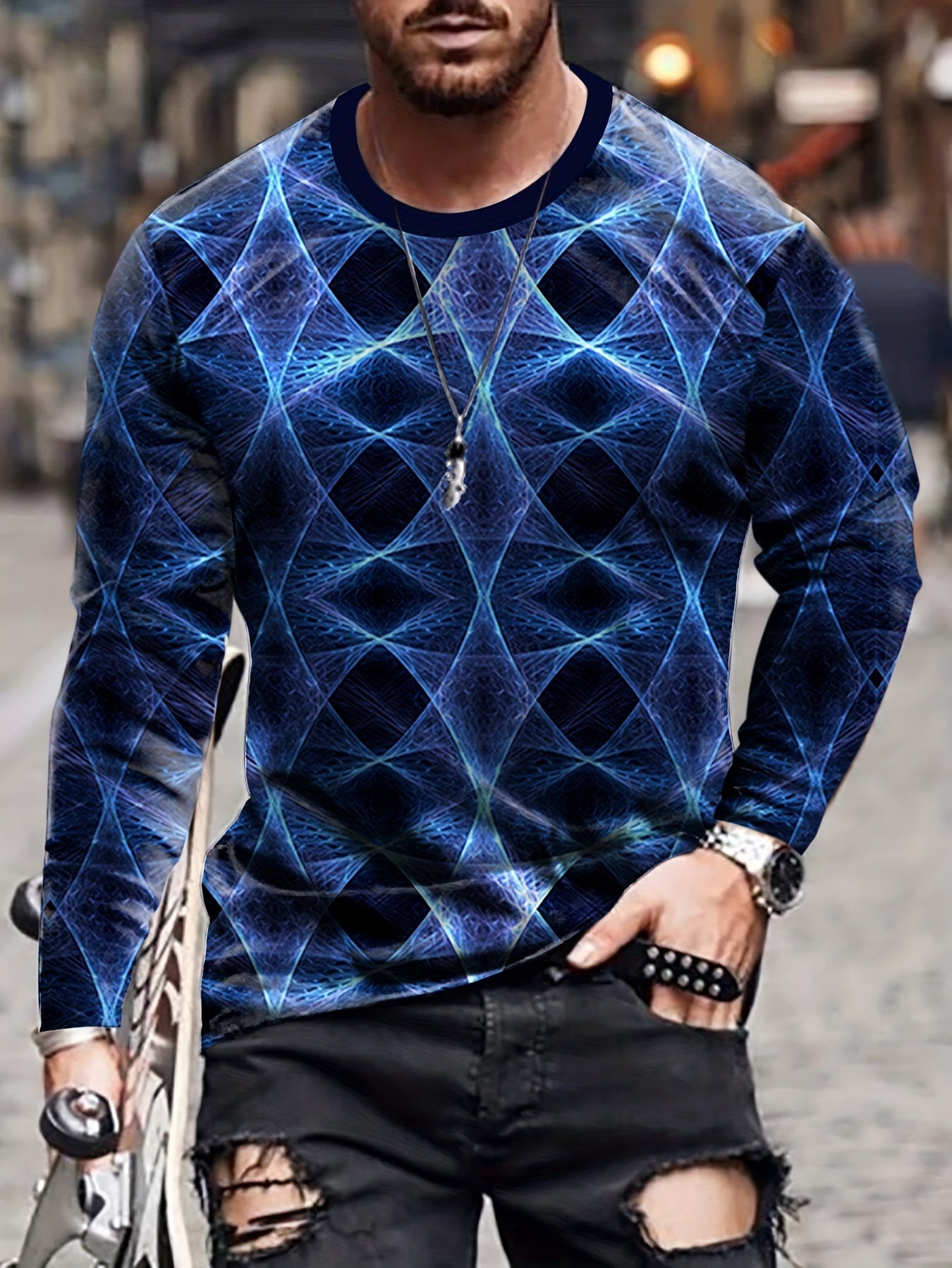 3D Print Men's Long Sleeve Vintage T-Shirt for Autumn