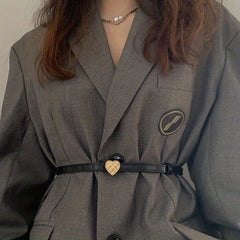Heart Buckle PU Leather Belt Thin Casual Skirt Belt