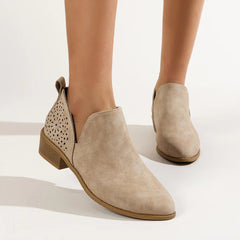 V Cut Pointed Toe Chelsea Boots Women's Block Heel Short Boots