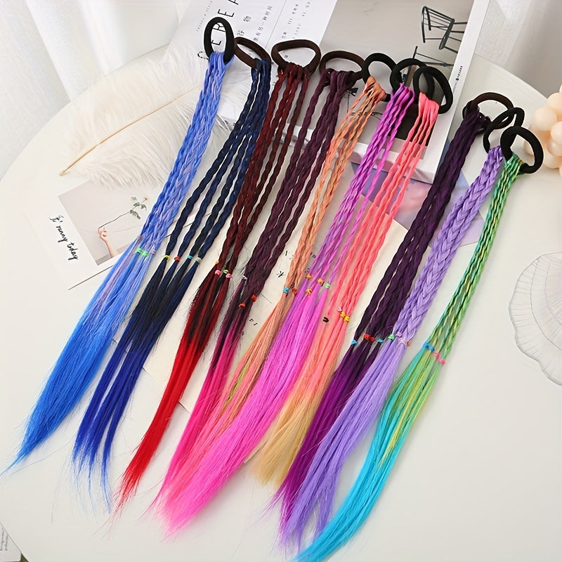 10pcs Girls Colorful Braids Ponytail Wig Hair Extension Hair Tie Hair Bands