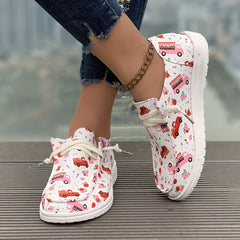 Skate Shoes with Cartoon Pattern & Rose On Upper