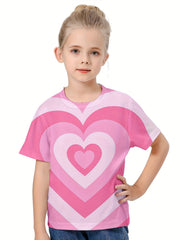 3D Heart Graphic Short Sleeve T shirt Kids Pullover Summer Clothes
