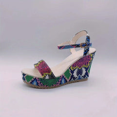 Snakeskin Wedge Sandals Ankle Strap Platform Heel