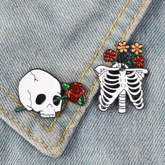 Enamel Skull Skeleton Rose Flower Drop Alloy Brooch Girls Bag Jewelry