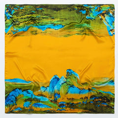 Mountain River Print Shawl Bandana Classic Block Square Scarf Silk