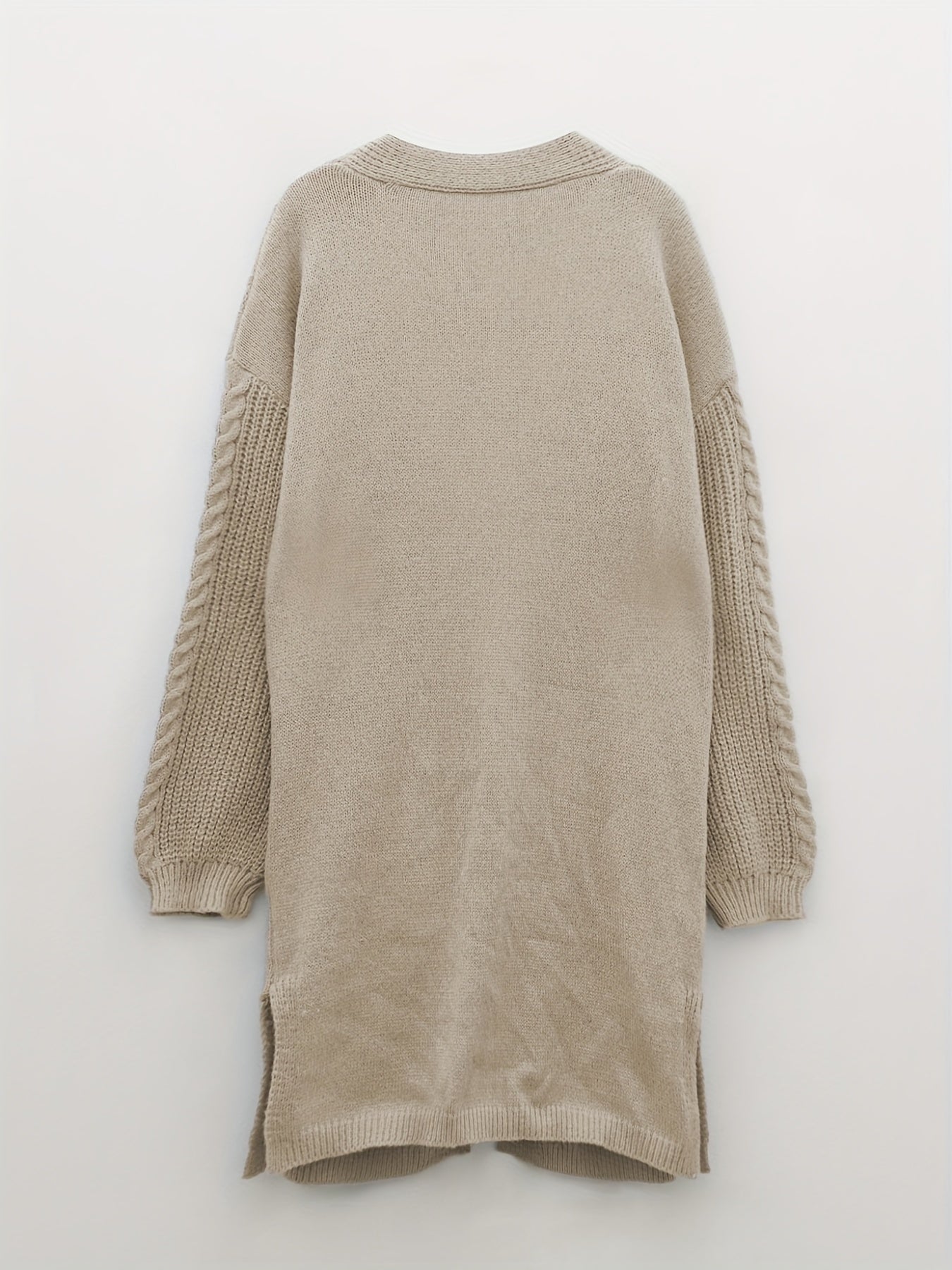 Solid Jacquard Lantern Sleeve Open Front Cardigan