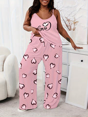 Eyelash & Heart Print Pajamas Set Cami Top & Wide Leg Pants