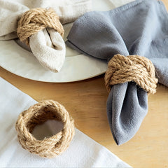 4pcs Linen Napkin Ring Handwoven Straw Western Restaurant Home Decor