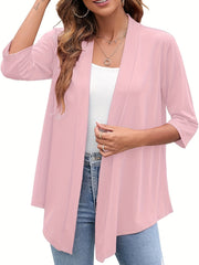 Solid Open Front Draped Cardigan 3/4 Sleeve Casual Cardigan