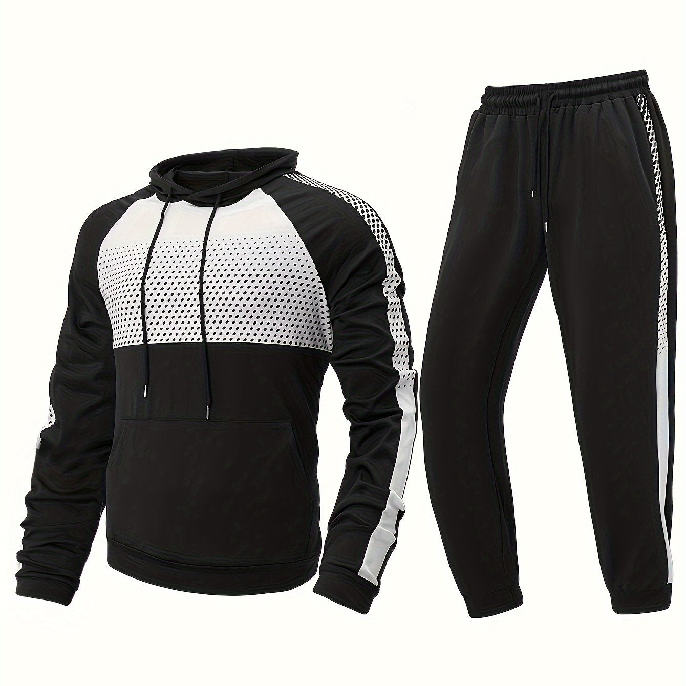 Men's Block Casual Hoodie & Drawstring Sweatpants Set