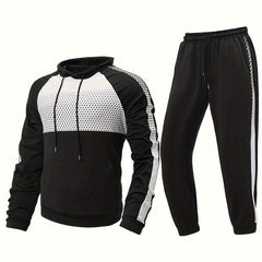 Men's Block Casual Hoodie & Drawstring Sweatpants Set
