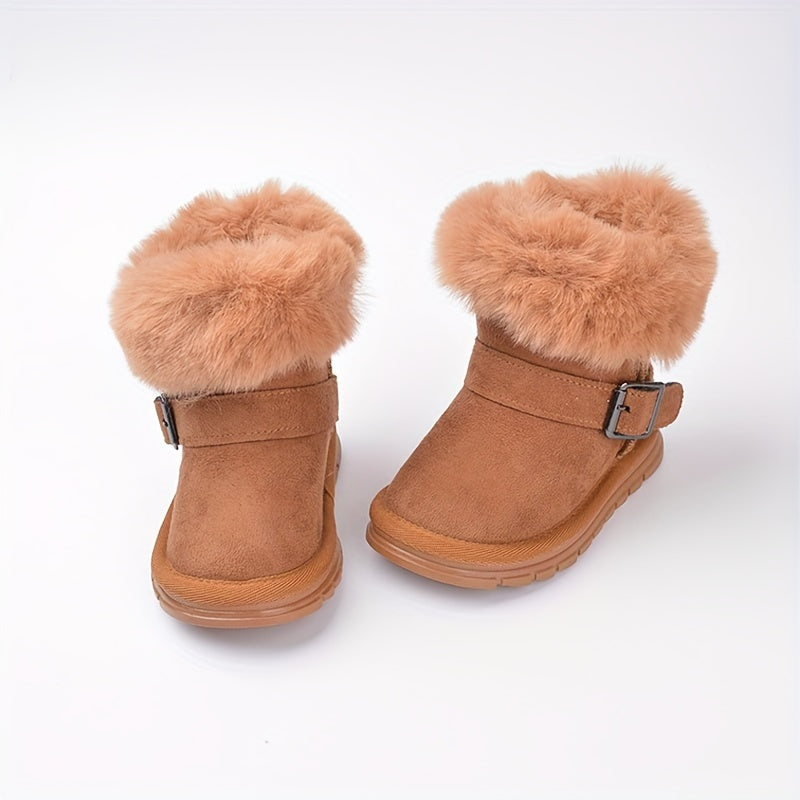 Girl's Solid Snow Boots Warm Fleece Cozy Non slip Ankle Boots