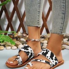 Cow Pattern Slide Sandals Casual Flat Summer Shoes Lightweight Slide Sandals