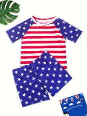 Boys Star And Stripe Swimming Suit Trunks & Tops For Beach Vacation