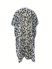 Boho Cardigan Cow Print Half Sleeve Open Front Maxi Cover Up