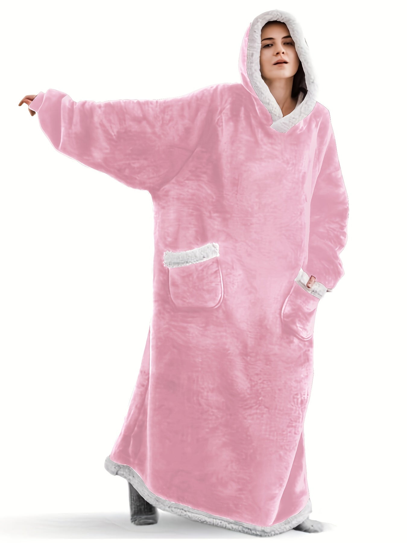Hooded Fleece Lounge Robe with Pockets