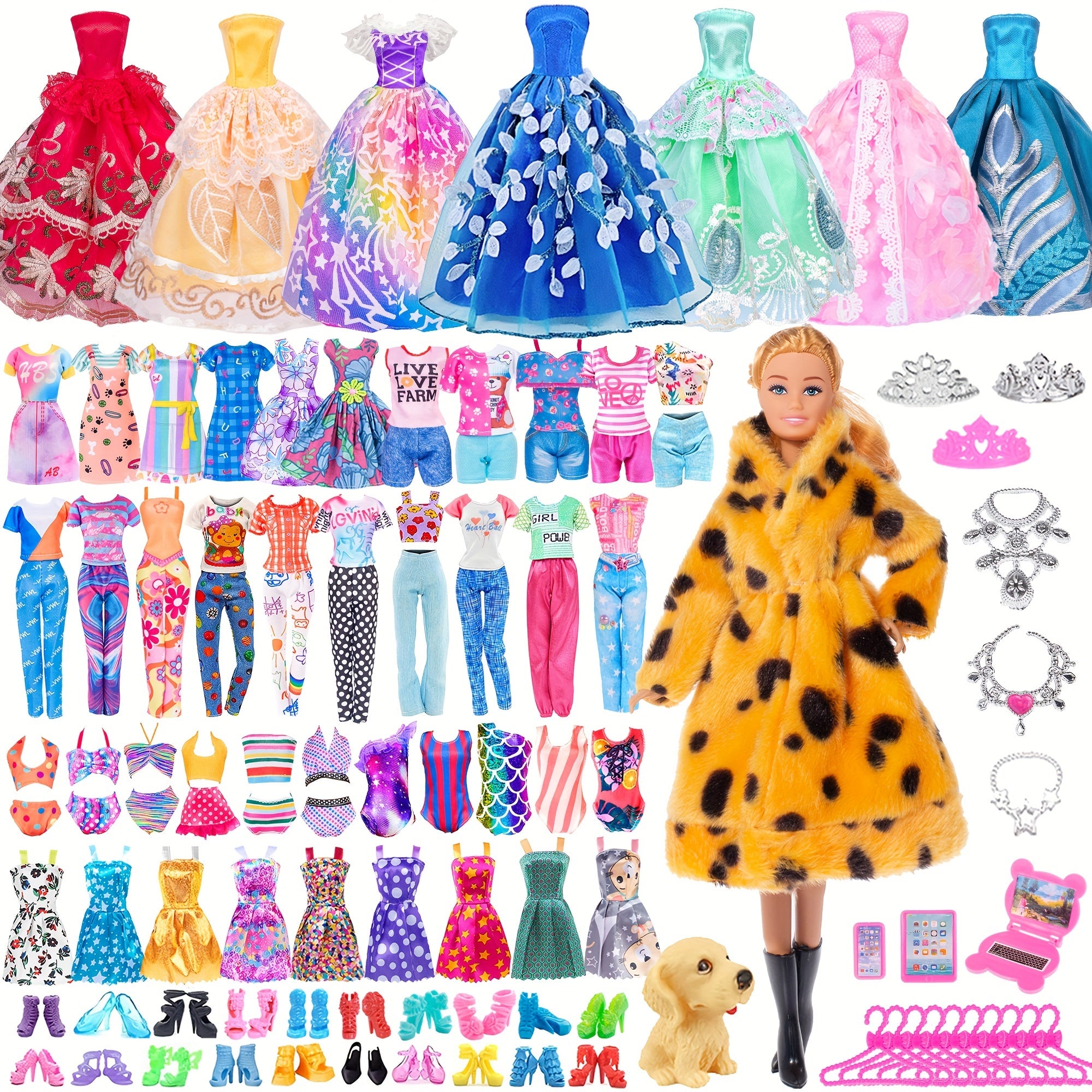 50pcs 11.5 Inch Girl Doll with Clothes Accessories - Doll Coat Princess Gowns Dr