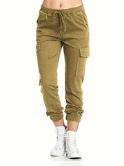 Y2K Solid Cargo Pants Elastic Waist Long Length With Pockets