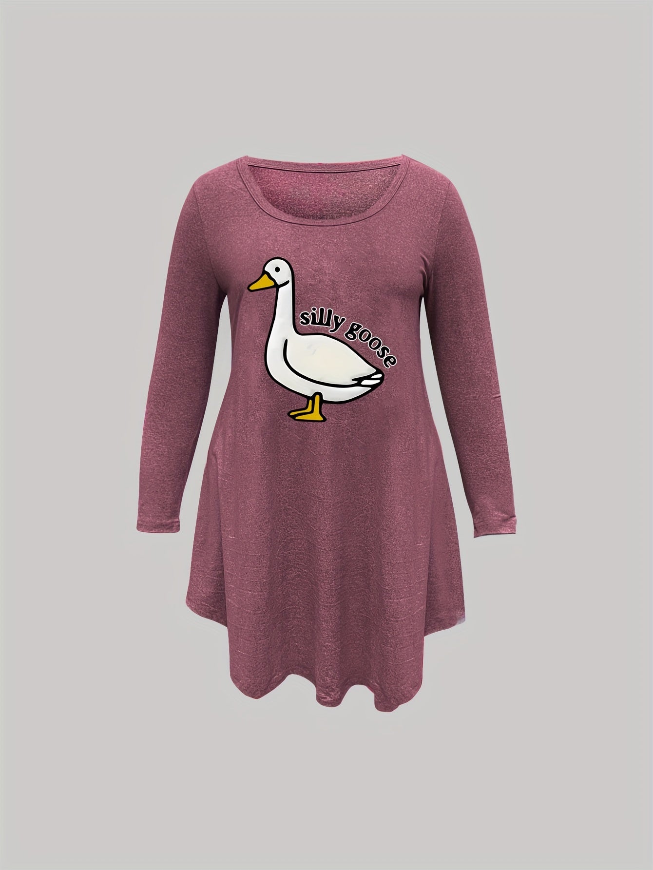 Nightdress Women's Plus Goose & Letter Print Long Sleeve Tee