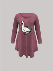 Nightdress Women's Plus Goose & Letter Print Long Sleeve Tee