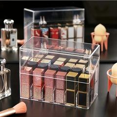 Acrylic Lipstick Organizer with Cover - Dustproof Cosmetic Storage Box