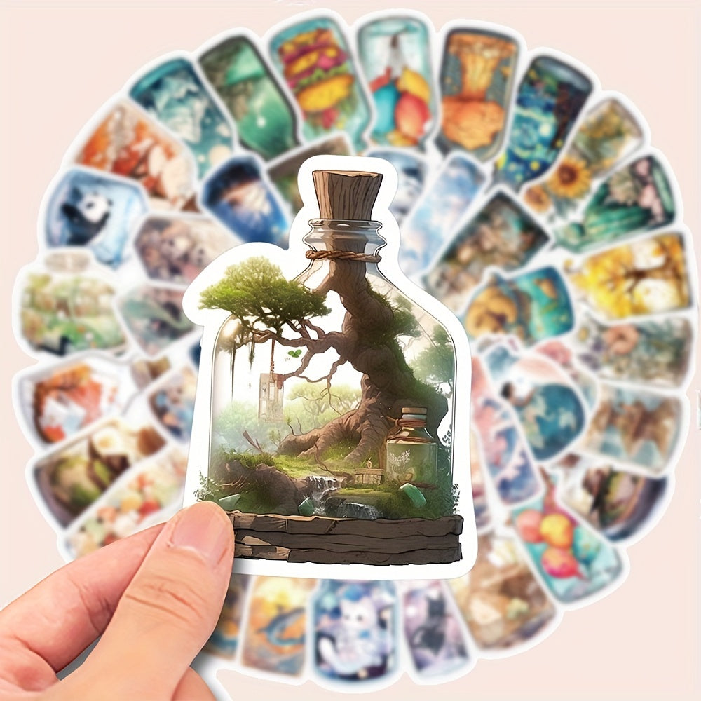 50pcs World In Bottle Sticker Decals Waterproof Vinyl Stickers Pack for Laptop