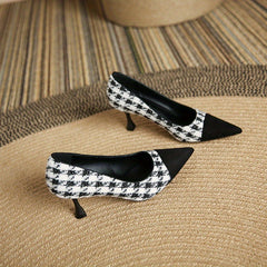 Houndstooth Stiletto Heels Pointed Toe Pumps