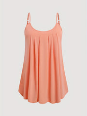 Solid Pleated Cami Top Crew Neck Summer Sleeveless Casual Top