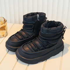 Girls Solid Zipper Boots Warm Winter Plus Fleece Comfortable Casual