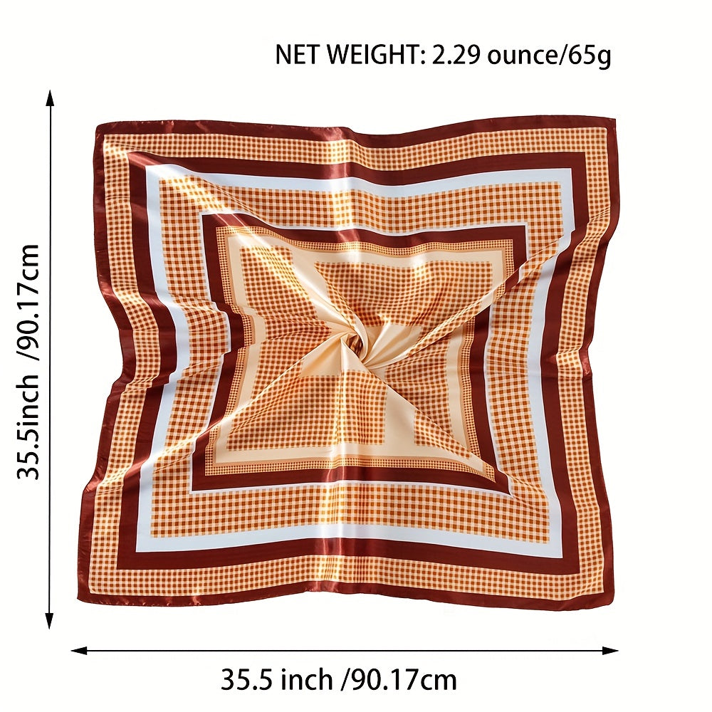 Plaid Satin Square Scarf Classic Shawl Printed Hijab Silk Bandana