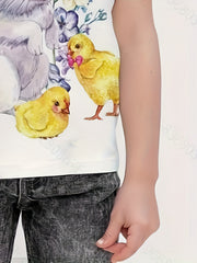 Girls 3D Bunny & Chick Short Sleeve T-shirt Summer Clothes Sports