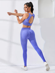 2pcs Yoga Set Cropped Top & High Waist Leggings Women's Activewear