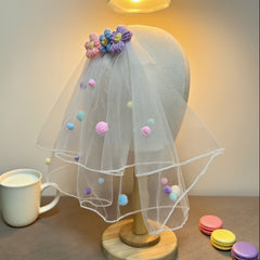 Colorful Pom Pom Ball Birthday Party Veil Headpiece