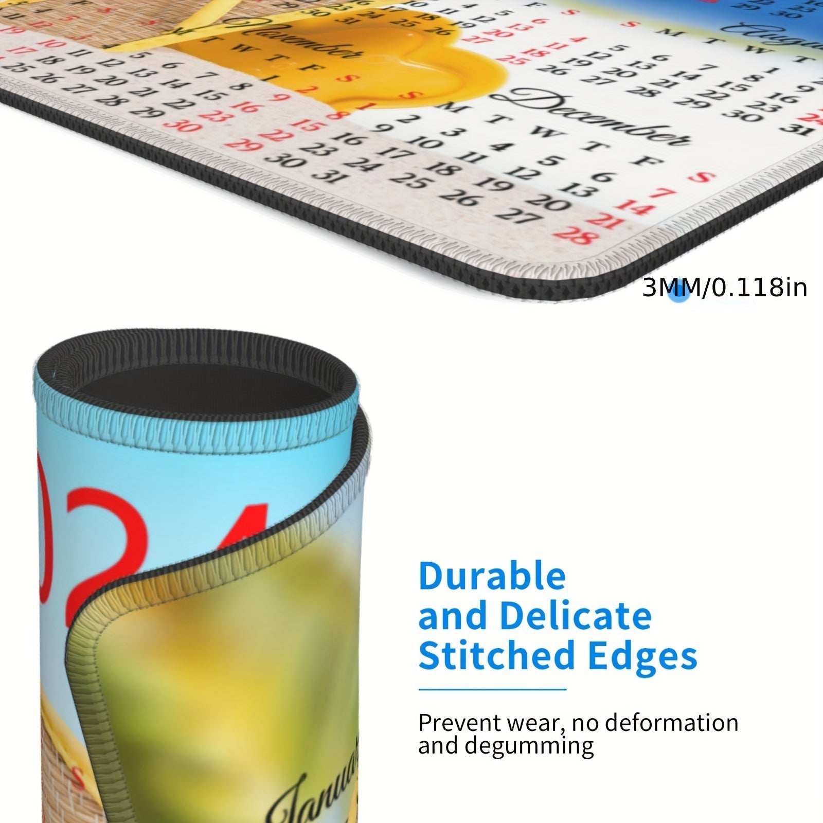 Calendar Mouse Pad with Stitched Edge Non Slip Base