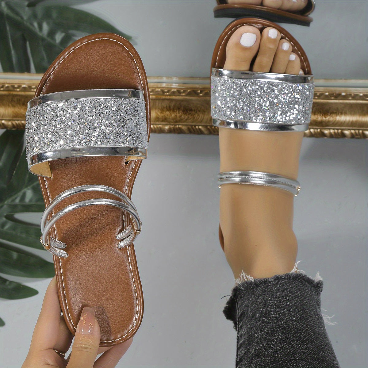 Glitter Slide Sandals Casual Flat Summer Shoes