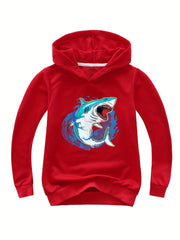 Youth Cartoon Shark Graphic Funky Hoodie Kid's Loose Comfortable Sweatshirt