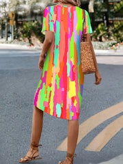 Splash Ink Print Dress V Neck Short Sleeve Casual Dress