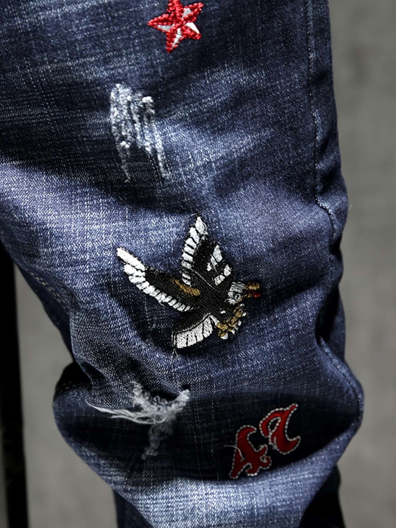 Men's Embroidered Denim Jeans Slim Straight Royal Pants