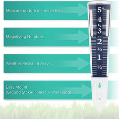 Outdoor Rain Gauge with Magnifying Scale and Easy-to-Read Numbers