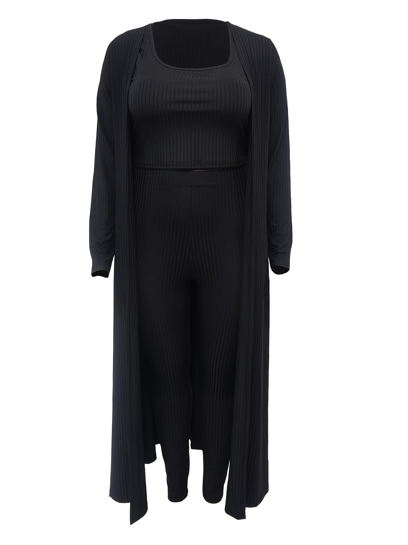 Ribbed Cardigan & Top & Pants Set