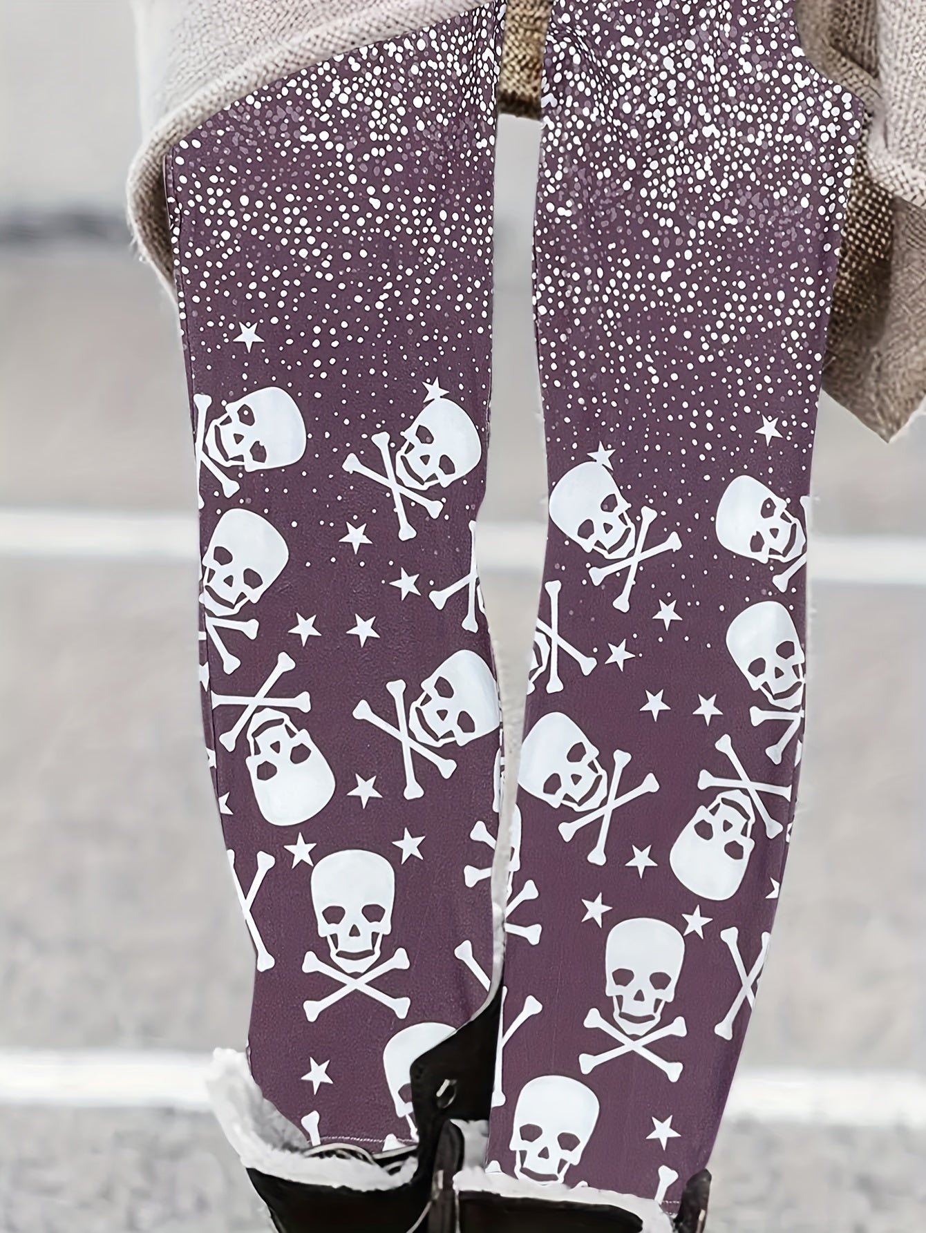 Women's Plus Gothic Skull & Splash Print Leggings