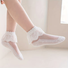 Princess Style Lace Ruffled Thin Knit Socks Girls Accessories