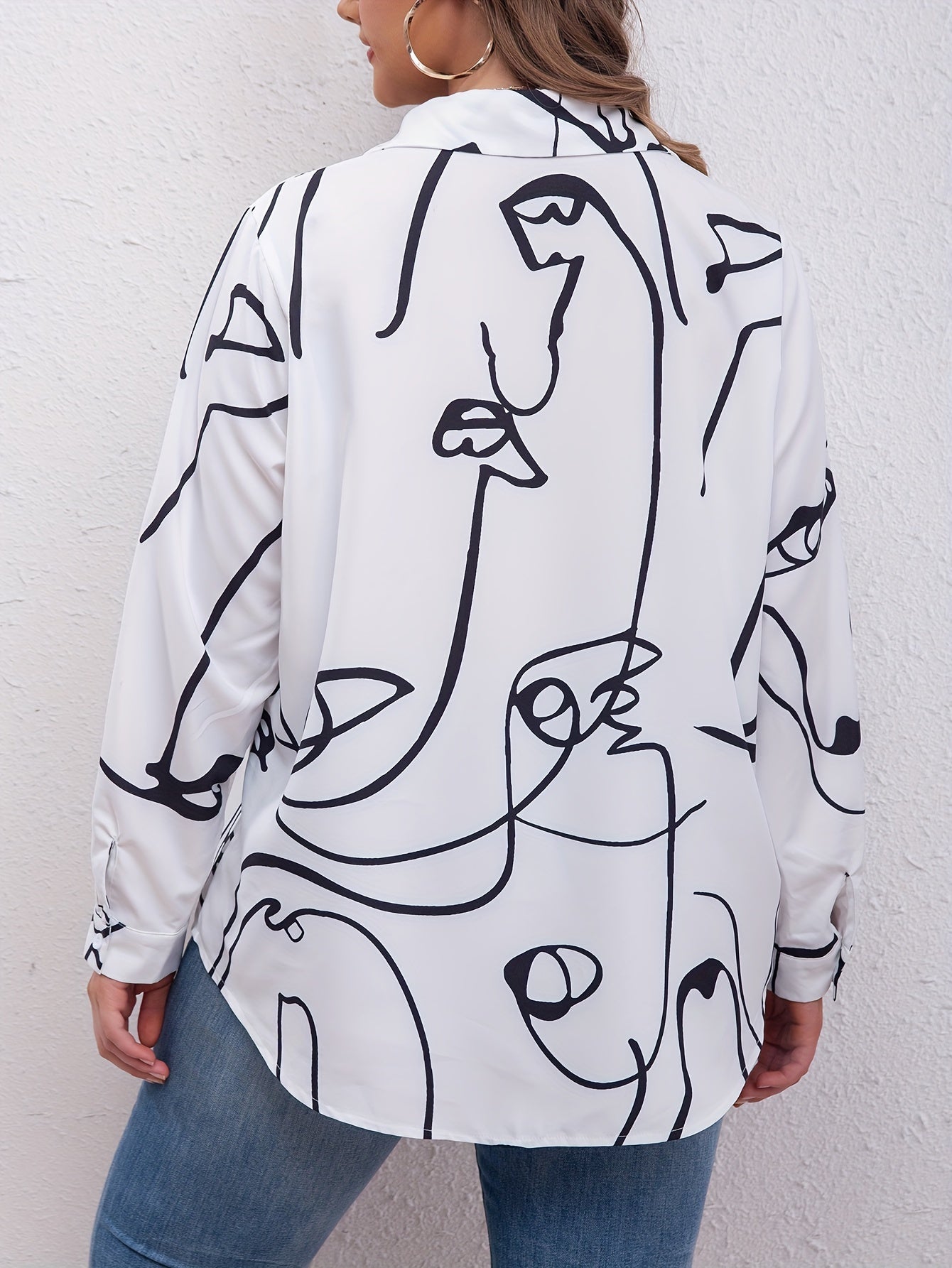 Abstract Stripe Print Button Up Shirt Top