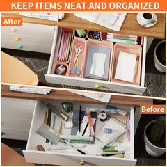 45PCS Plastic Pink Drawer Organizer Tray Divider Set for Makeup & Office Utensil