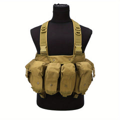 Outdoor Chest Rig With Magazine Pouch Adjustable Vest Tan Green