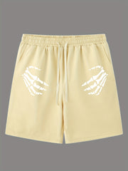 Hand Pattern Active Shorts with Drawstring