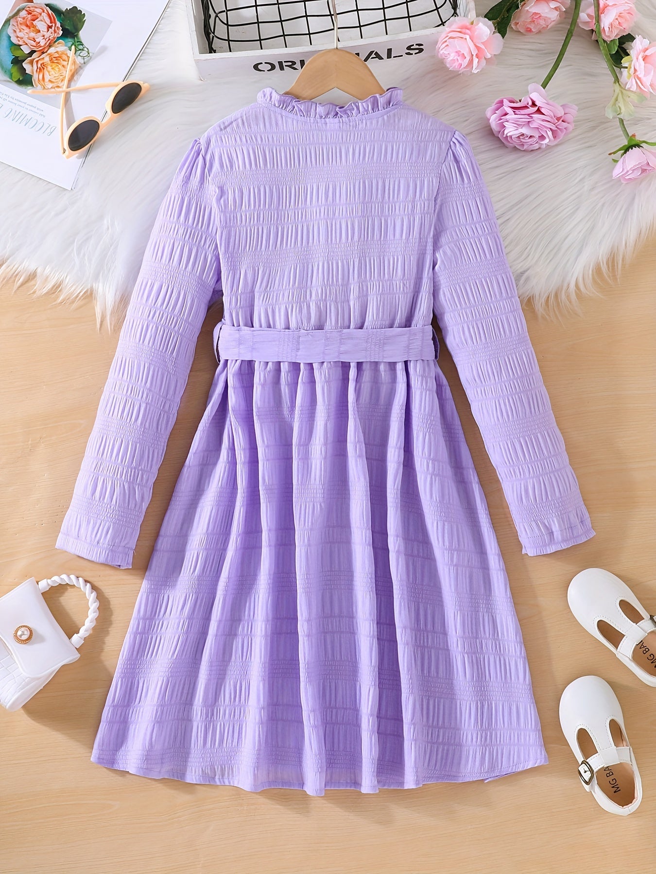 Girls Retro Princess Dress Midi Length Long Sleeve Casual Dress
